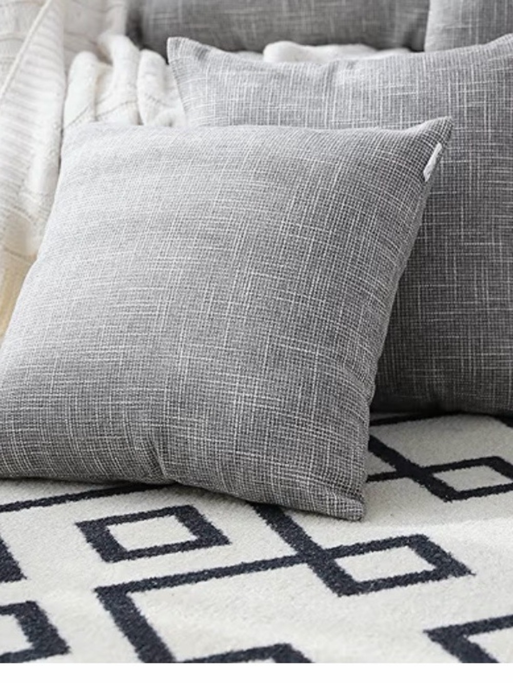 Gray Textured Throw Pillow Covers- Modern Linen Look